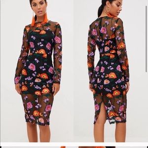PrettyLittleThing Embroidered Midi Dress NWT